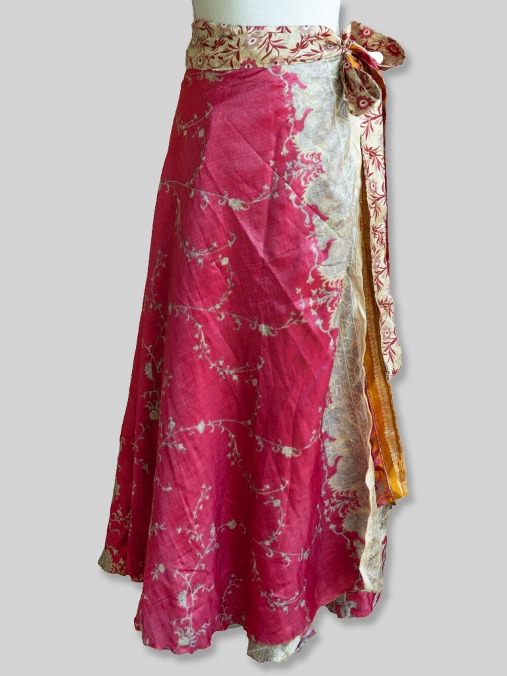Vintage Y2k Silk Wrap Skirt Flowy Boho Hippie Colorful India Reversible Feminine